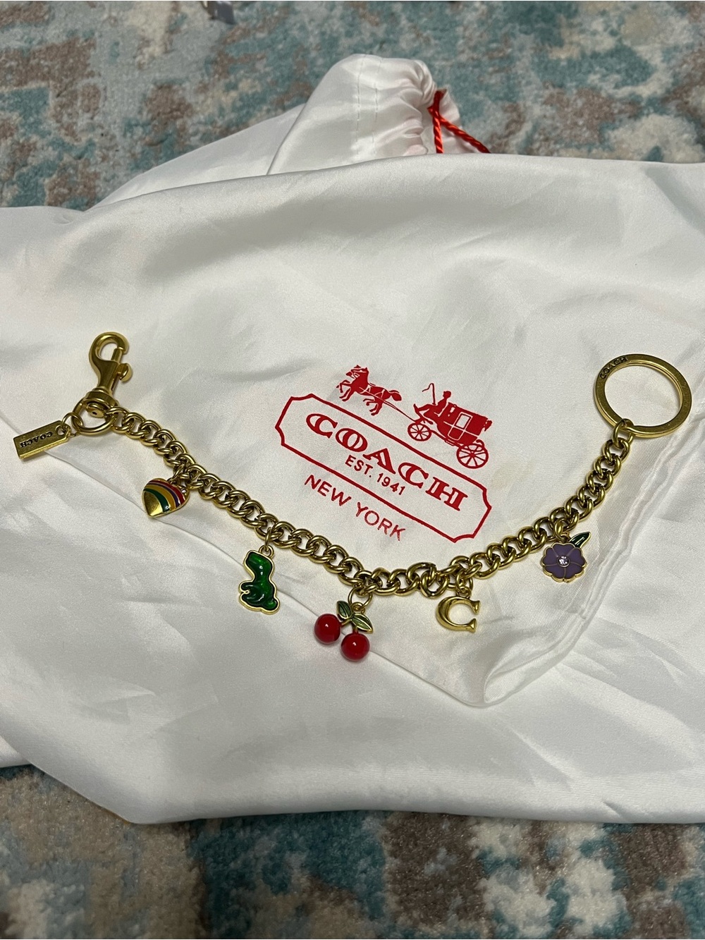 Coach Gold-Tone Charm Bracelet with Multicolor Heart Charm
